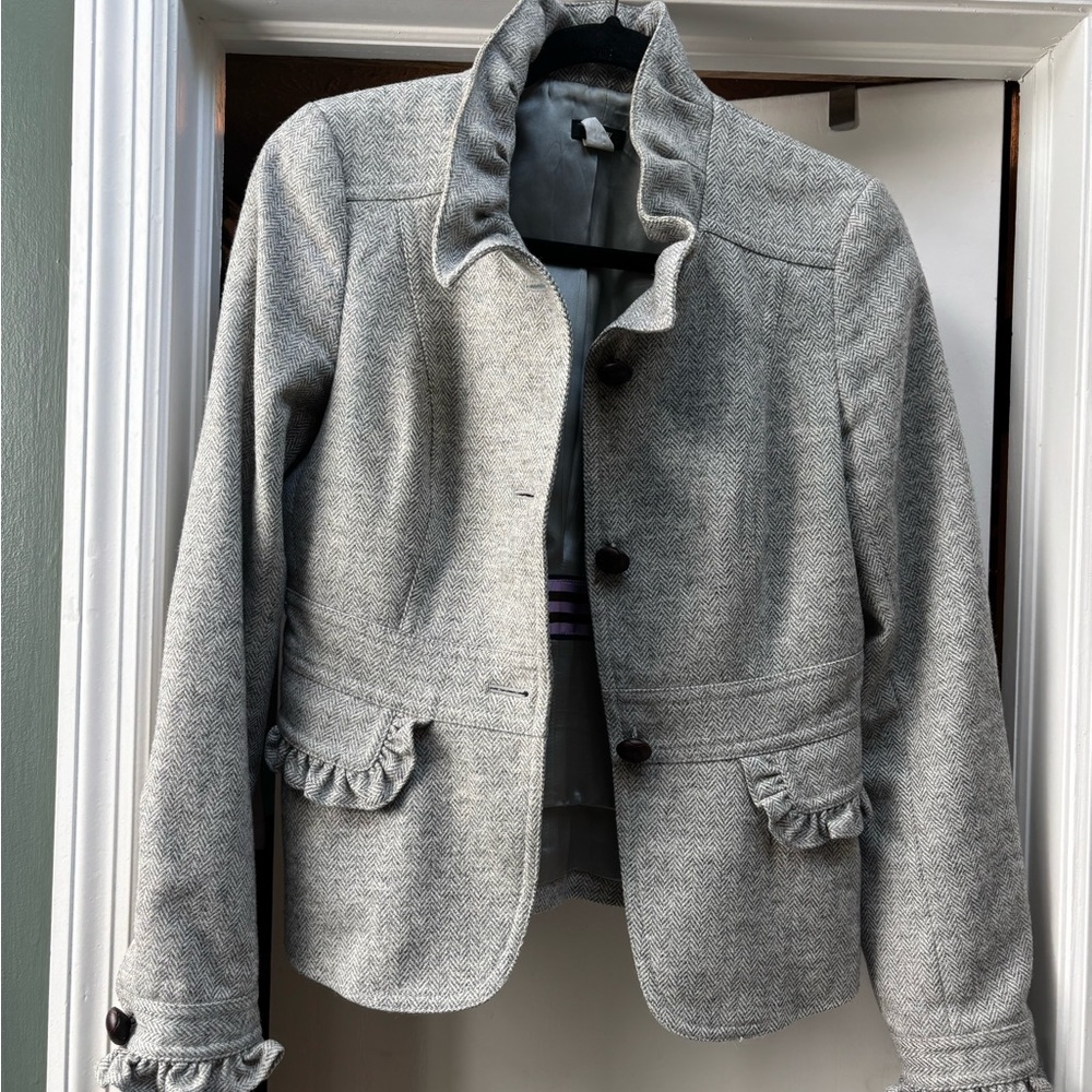 J Crew Wools Gray Women's Jacket with Ruffle Details Size 6